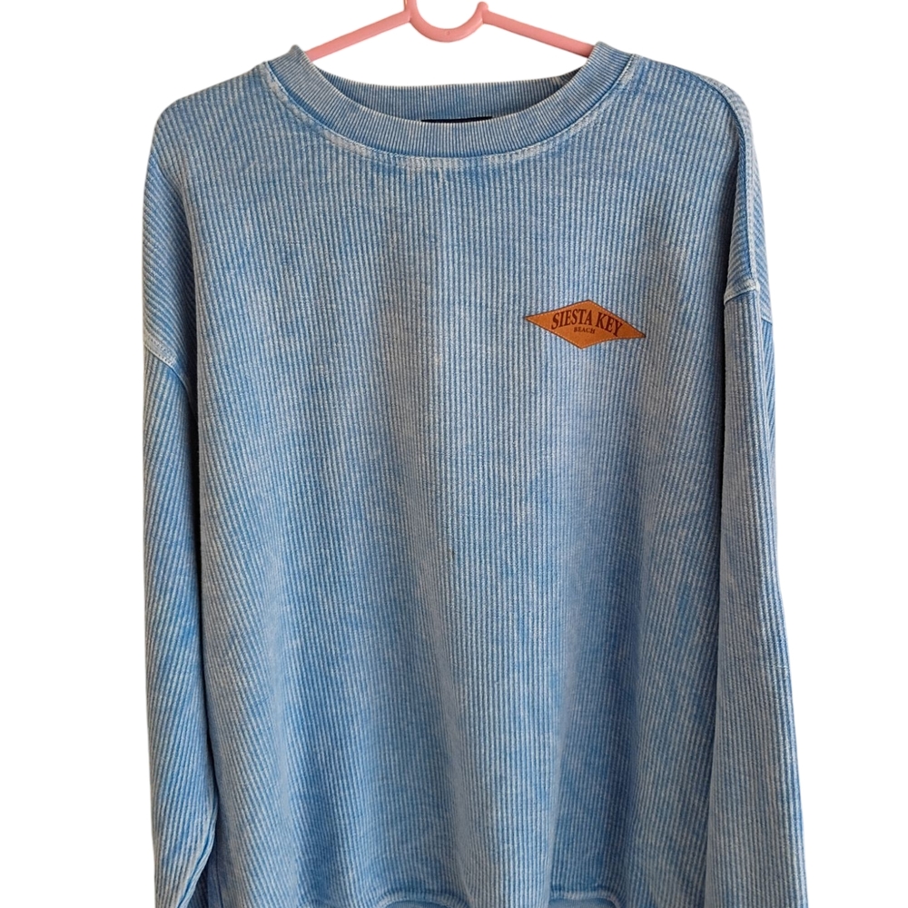Blue Ribbed Long Sleeve Shirt